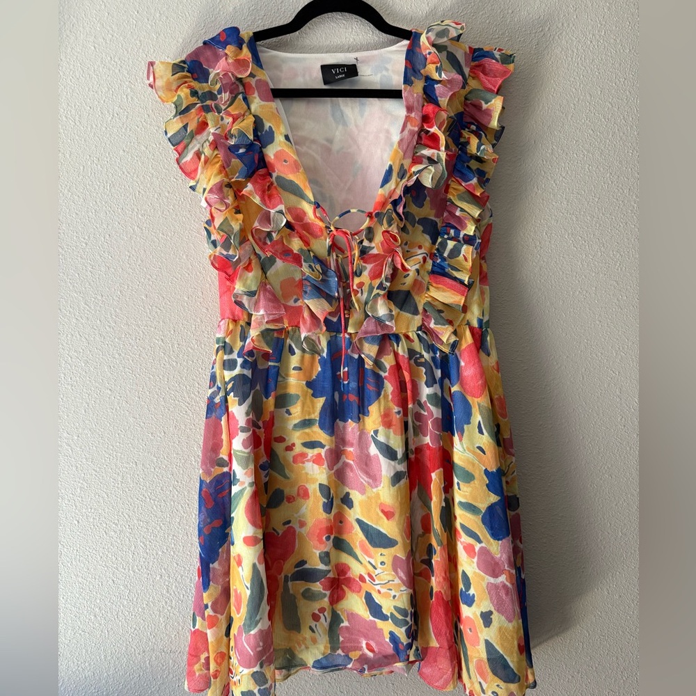 VICI Tinah Ruffle Floral Mini Dress Size XLarge - Picture 7 of 7